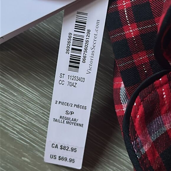 Victoria Secret Flannel‎ Long Pajama Set Lipstick Lovely Plaid Small NWT - Picture 7 of 7